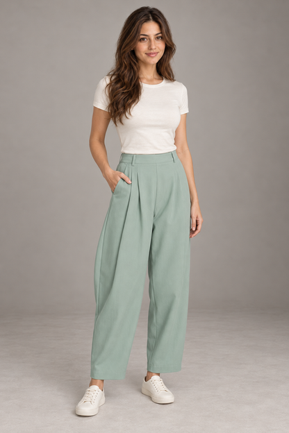Bloodnew – Pantalon Large Plissé Taille Élastique – Vert Anis – modèle porté – full – 1620