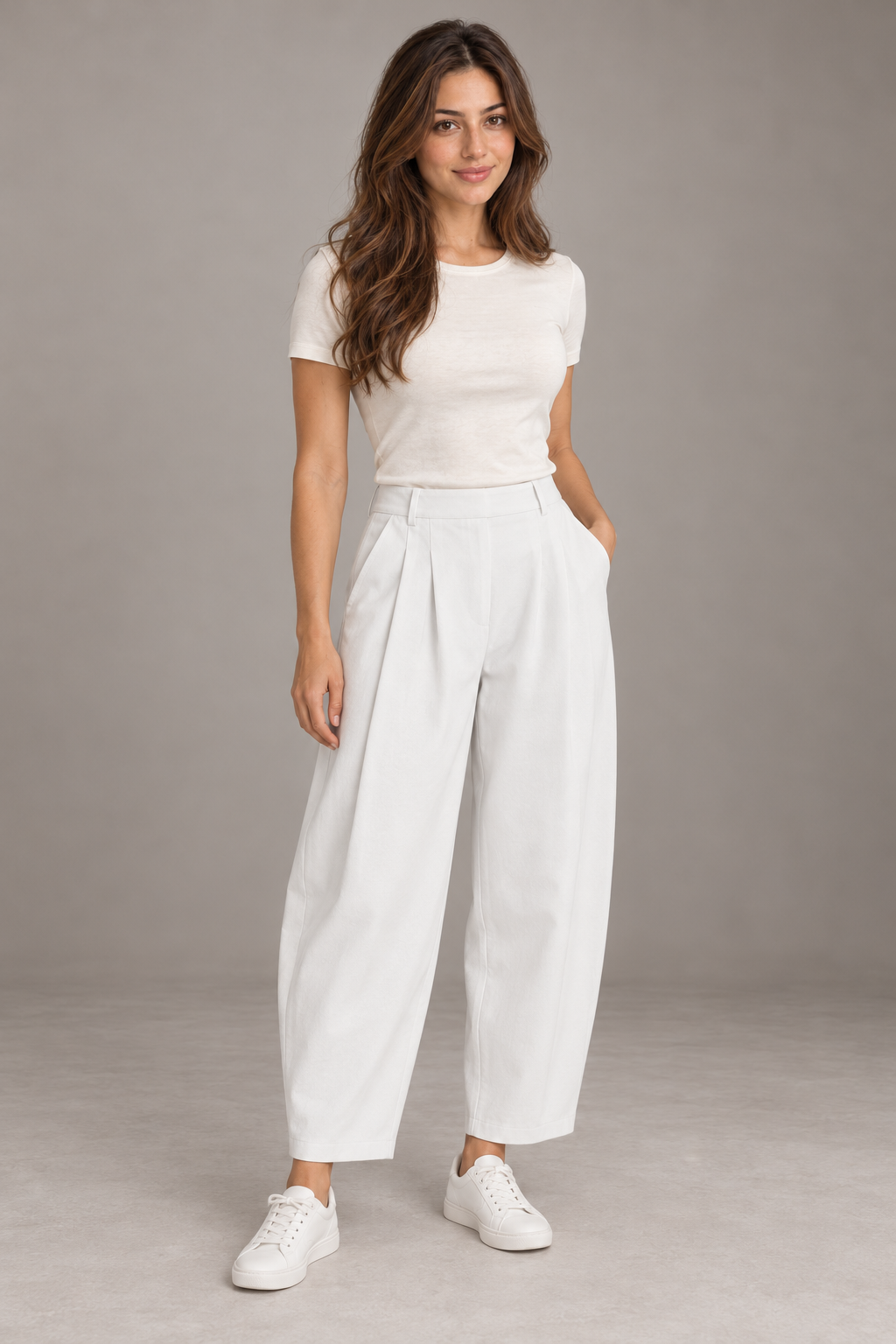 Bloodnew – Pantalon Large Plissé Taille Élastique – Blanc – modèle porté – full – 1620