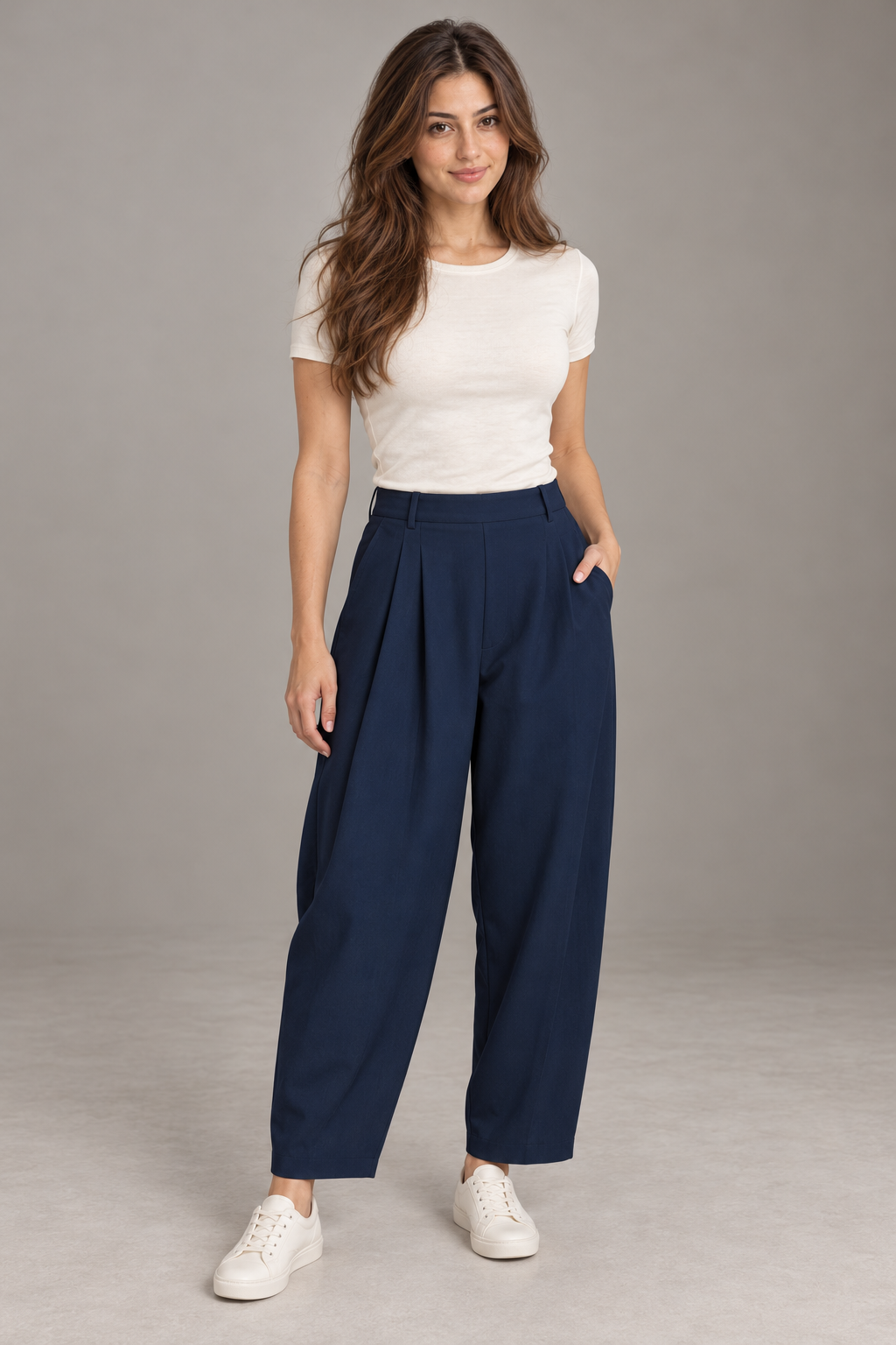 Bloodnew – Pantalon Large Plissé Taille Élastique – Bleu Foncé – modèle porté – full – 1620