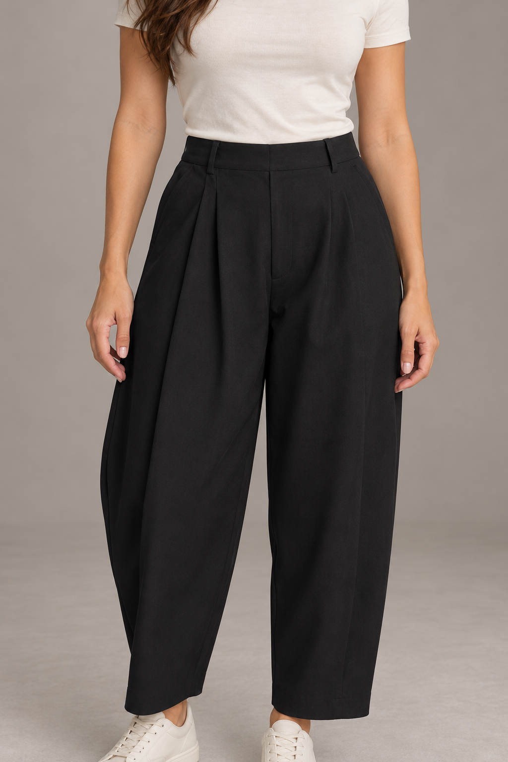 Bloodnew – Pantalon Large Plissé Taille Élastique – Noir – modèle porté – close – 1620