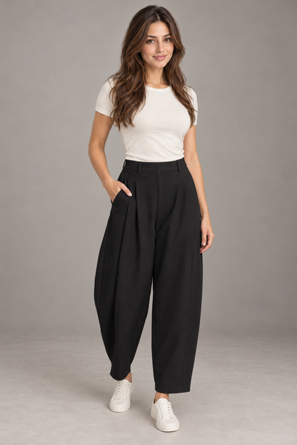 Bloodnew – Pantalon Large Plissé Taille Élastique – Noir – modèle porté – full – 1620