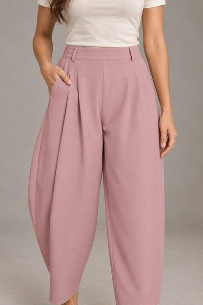 Bloodnew – Pantalon Large Plissé Taille Élastique – Rose – modèle porté – close – 1620