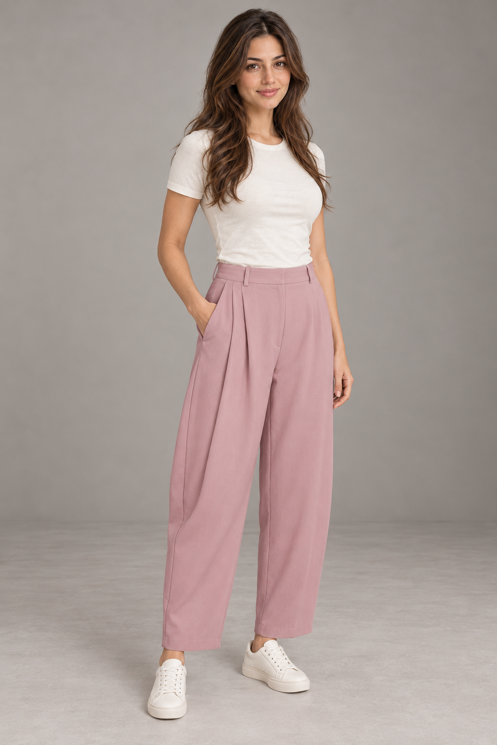 Bloodnew – Pantalon Large Plissé Taille Élastique – Rose – modèle porté – full – 1620