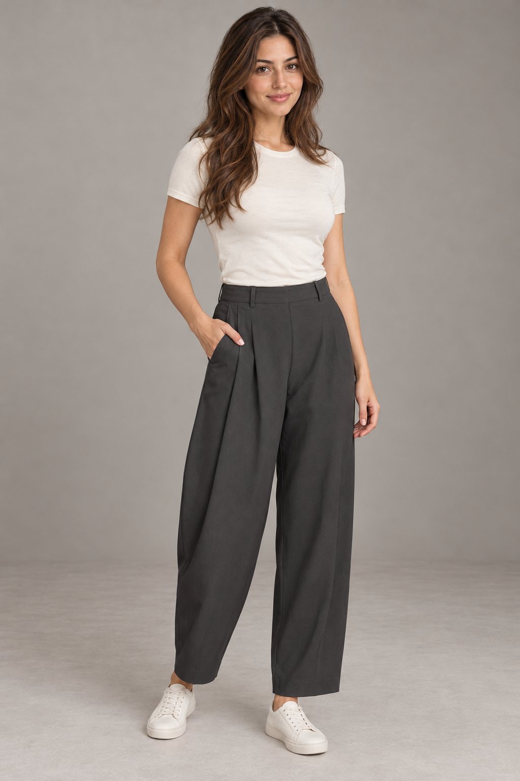 Bloodnew – Pantalon Large Plissé Taille Élastique – Gris – modèle porté – full – 1620