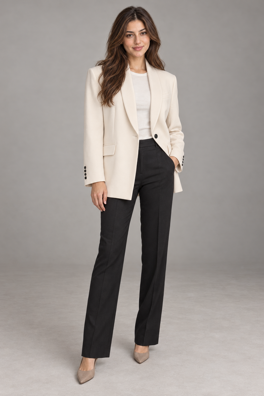 Bloodnew – Blazer Oversize – Beige – modèle – full