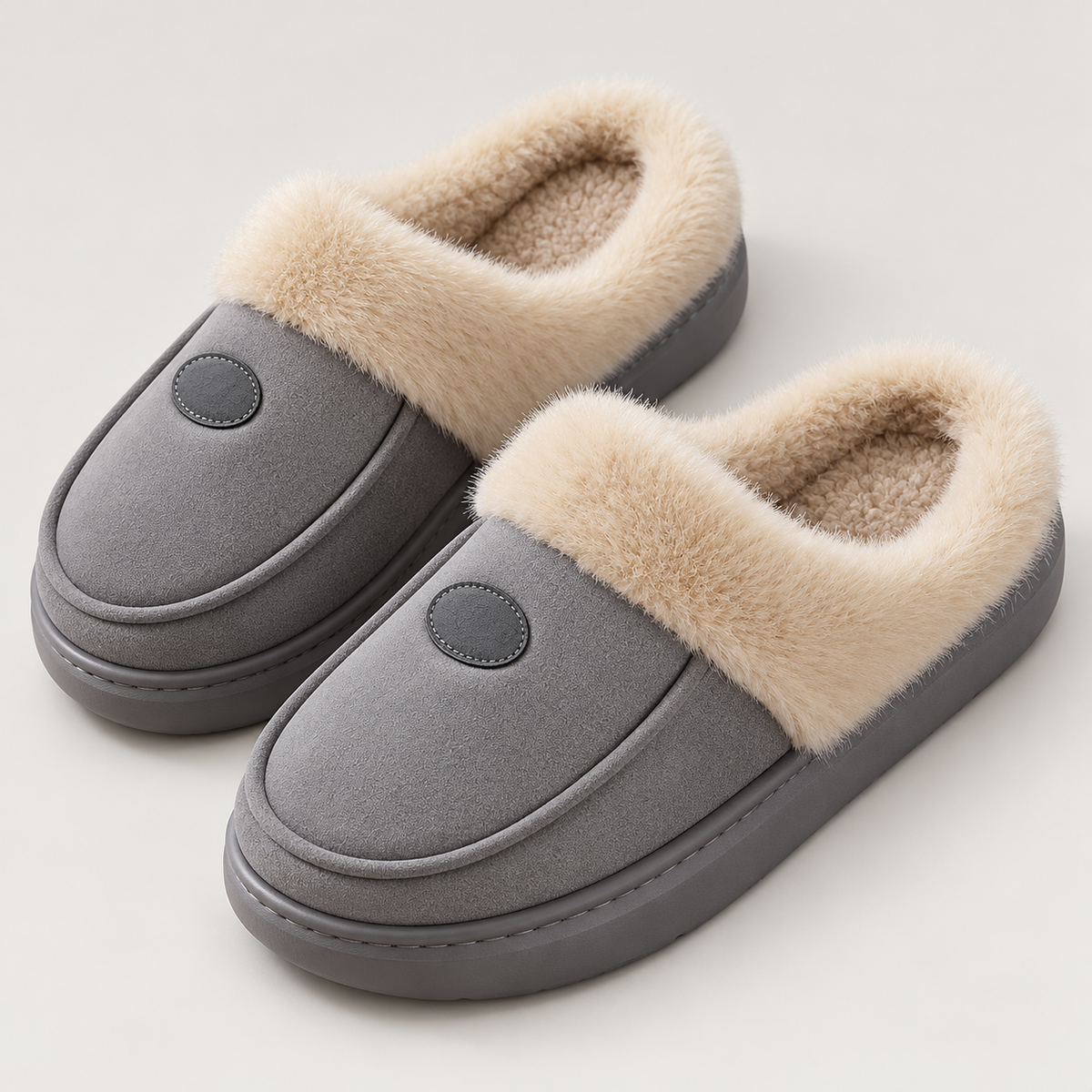 Bloodnew – Chaussons homme fourrés en suédine – Chauds et antidérapants – Gris – detail