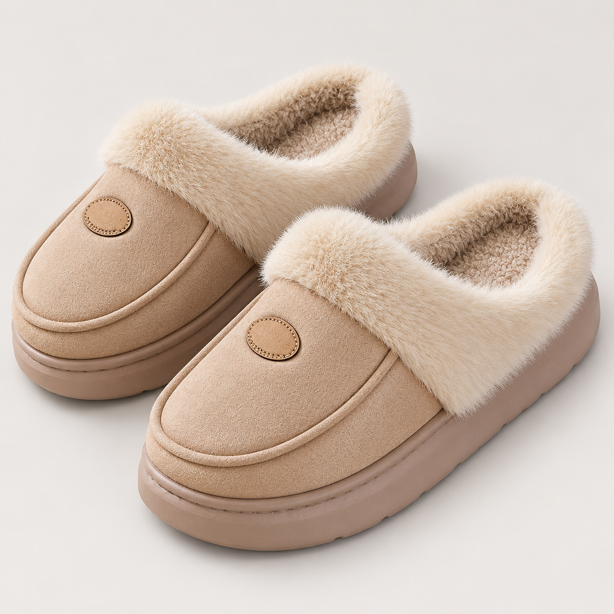 Bloodnew – Chaussons homme fourrés en suédine – Chauds et antidérapants – Kaki – detail