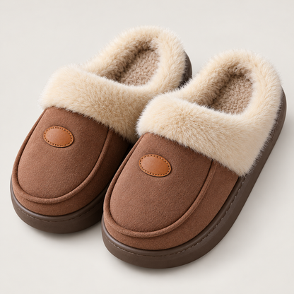 Bloodnew – Chaussons homme fourrés en suédine – Chauds et antidérapants – Marron – hero