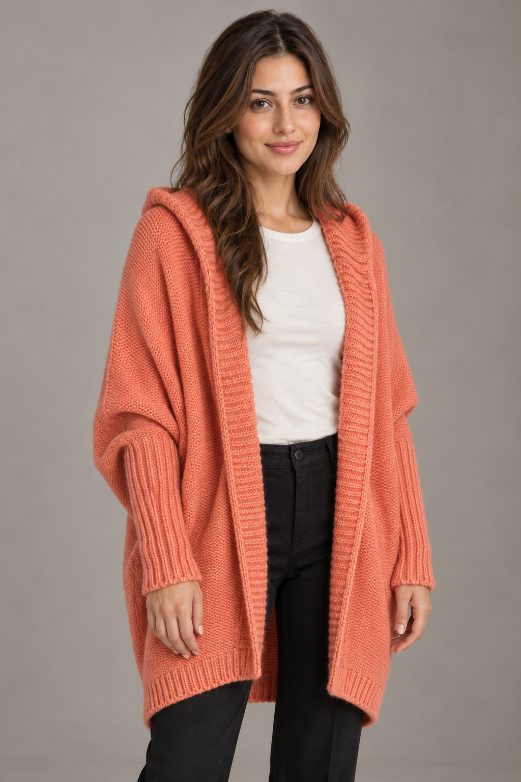 Bloodnew – Cardigan oversize à capuche manches chauve-souris – Maille douce – Orange – close