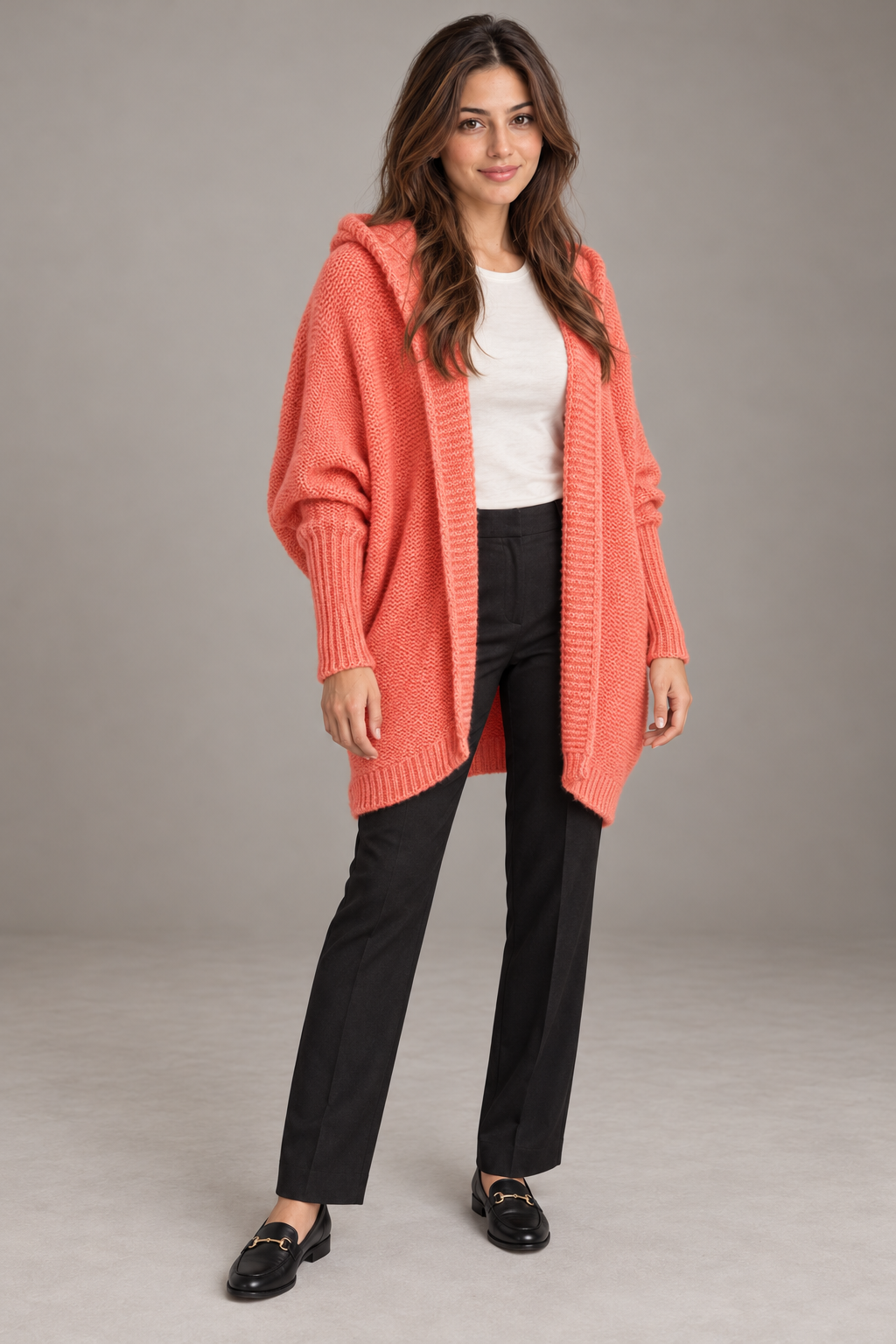 Bloodnew – Cardigan oversize à capuche manches chauve-souris – Maille douce – Orange – full