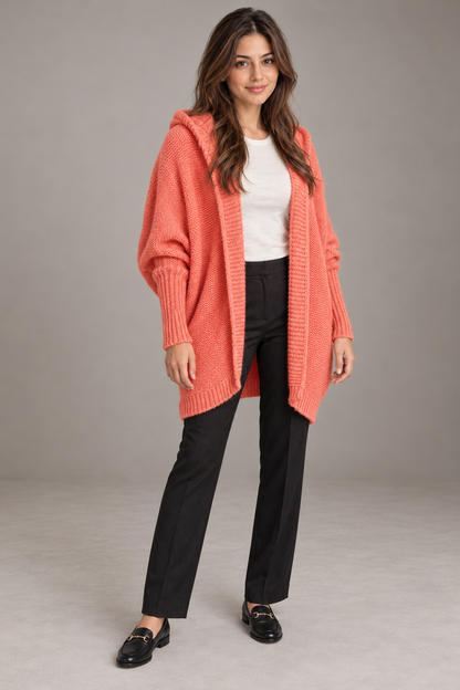 Bloodnew – Cardigan oversize à capuche manches chauve-souris – Maille douce – Orange – full