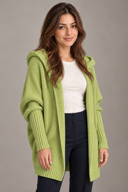 Bloodnew – Cardigan oversize à capuche manches chauve-souris – Maille douce – Vert pomme – close