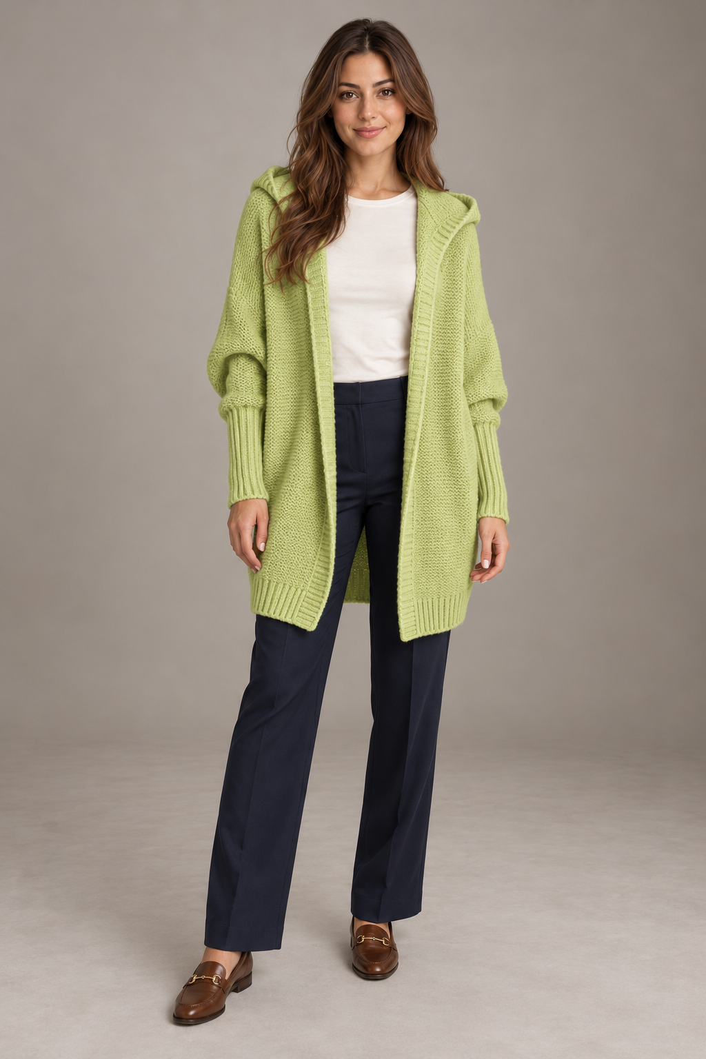 Bloodnew – Cardigan oversize à capuche manches chauve-souris – Maille douce – Vert pomme – full