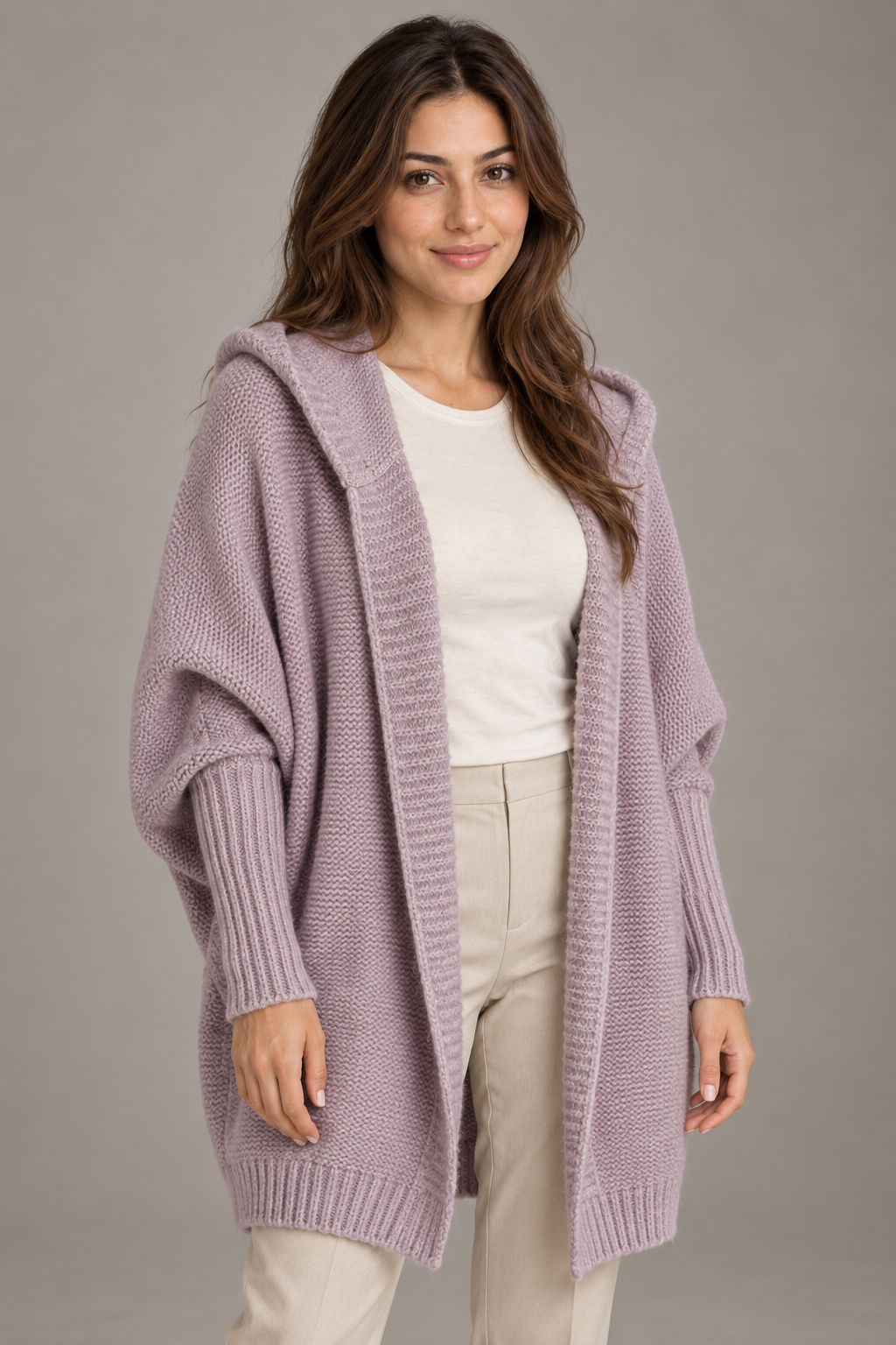 Bloodnew – Cardigan oversize à capuche manches chauve-souris – Maille douce – Violet – close