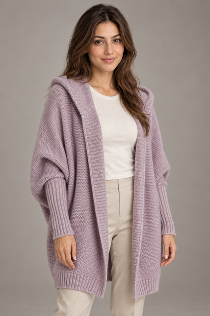 Bloodnew – Cardigan oversize à capuche manches chauve-souris – Maille douce – Violet – close