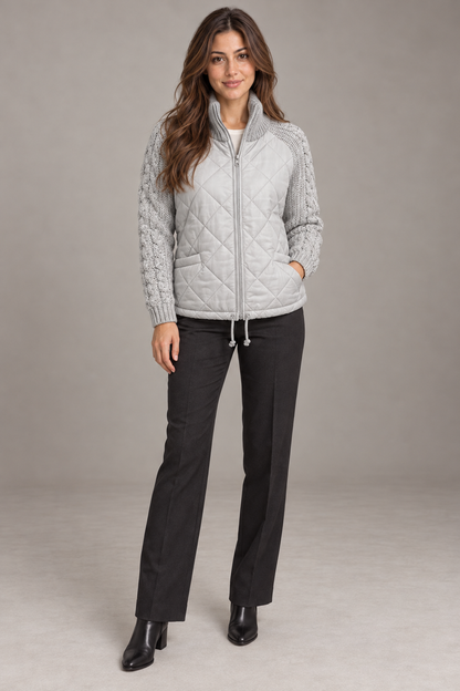 Bloodnew – Veste matelassée col montant zippée – Manches en maille, chaude – Gris – full