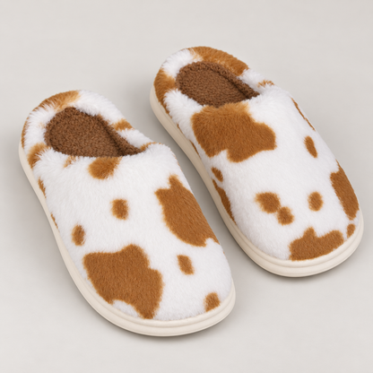 Bloodnew – Chaussons peluche motif vache – Doux, chauds et antidérapants – Marron – detail