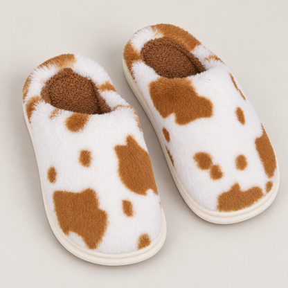 Bloodnew – Chaussons peluche motif vache – Doux, chauds et antidérapants – Marron – hero