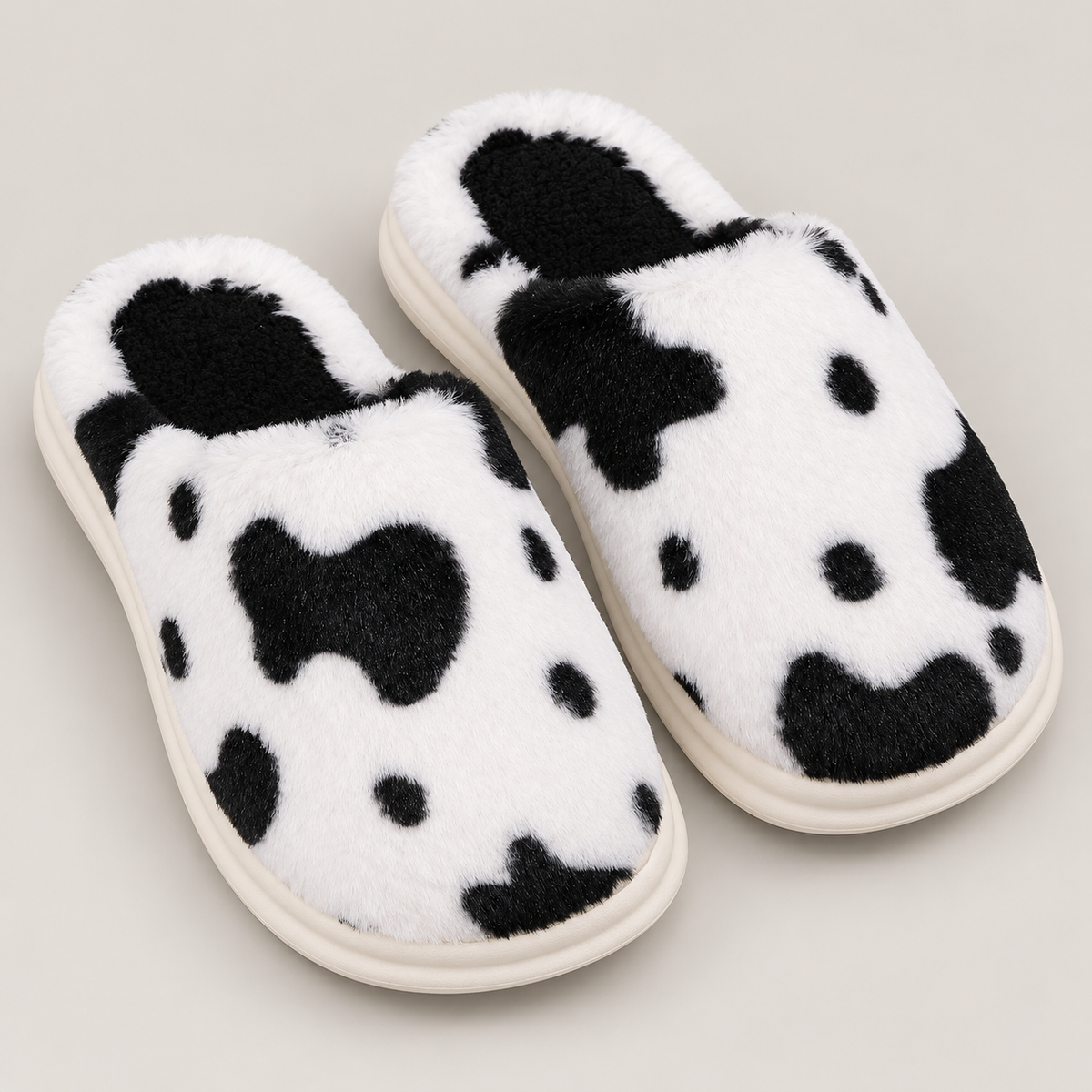 Bloodnew – Chaussons peluche motif vache – Doux, chauds et antidérapants – Noir – hero