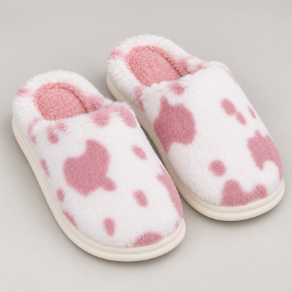 Bloodnew – Chaussons peluche motif vache – Doux, chauds et antidérapants – Rose – hero