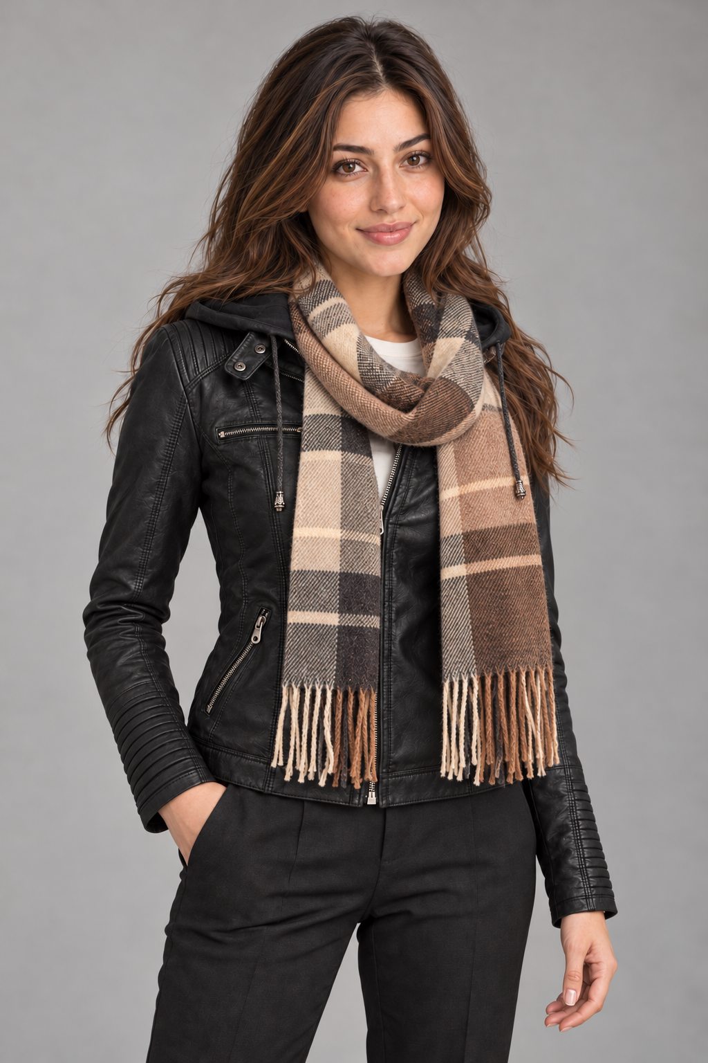 Bloodnew – Veste en simili cuir à capuche amovible – Zippée, poches – Noir (ensemble) – close