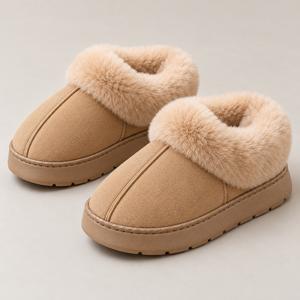 Bloodnew – Chaussons plateforme doublés fausse fourrure – Moelleux et antidérapants – Kaki – detail