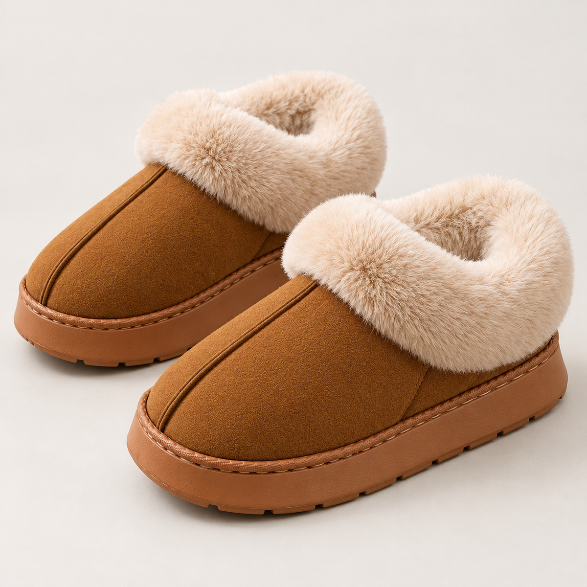 Bloodnew – Chaussons plateforme doublés fausse fourrure – Moelleux et antidérapants – Marron – detail