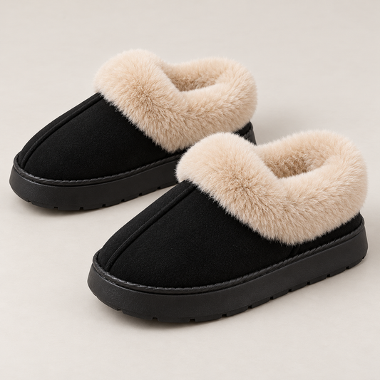 Bloodnew – Chaussons plateforme doublés fausse fourrure – Moelleux et antidérapants – Noir – hero