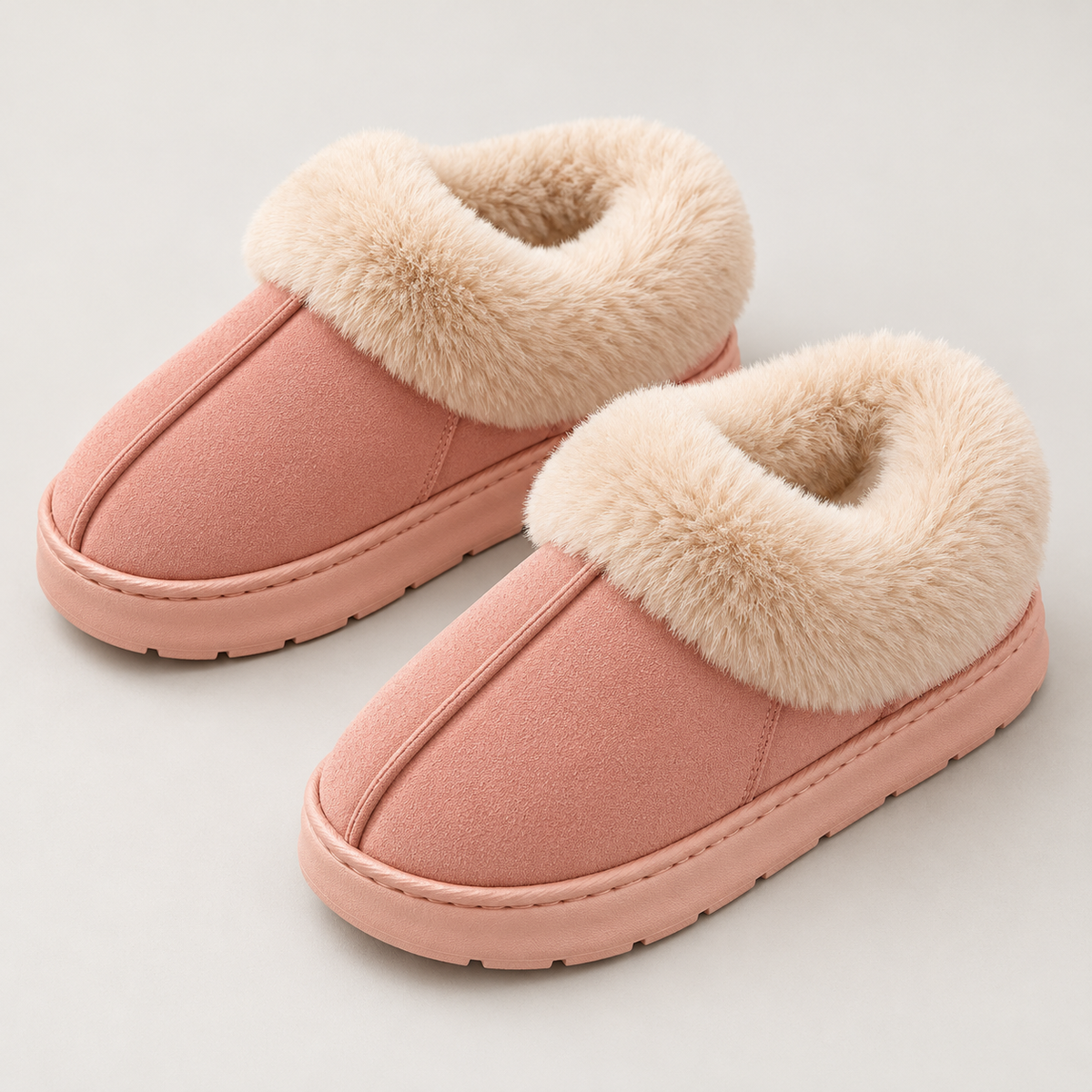 Bloodnew – Chaussons plateforme doublés fausse fourrure – Moelleux et antidérapants – Rose – hero