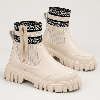 Bloodnew – Bottes mi-mollet en maille zippées – Semelle épaisse antidérapante – Beige – detail