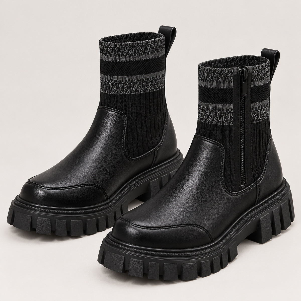 Bloodnew – Bottes mi-mollet en maille zippées – Semelle épaisse antidérapante – Noir – hero