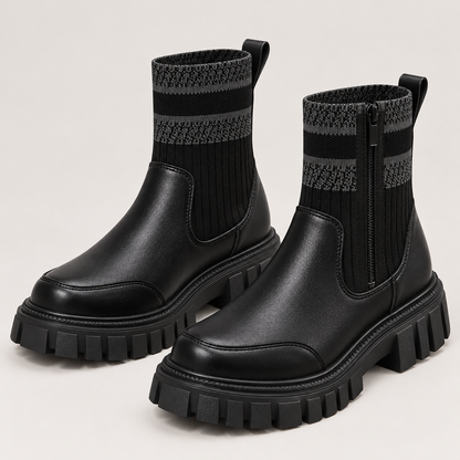 Bloodnew – Bottes mi-mollet en maille zippées – Semelle épaisse antidérapante – Noir – hero