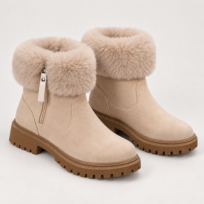 Bloodnew – Bottes de neige fourrées zippées – Chaudes et confortables – Beige – hero