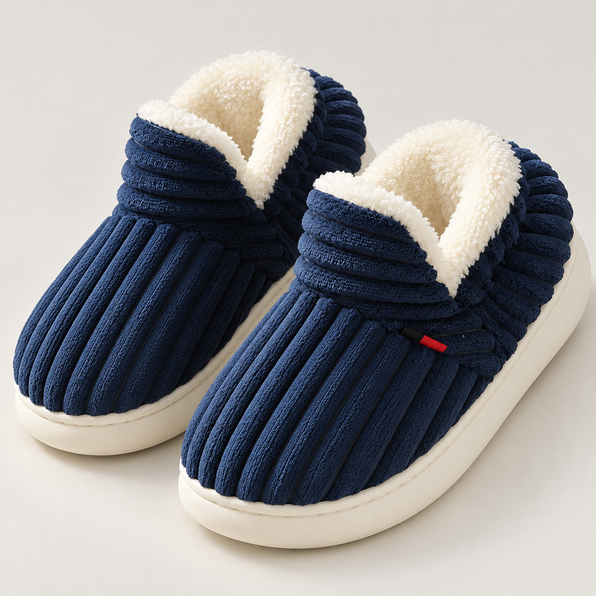 Bloodnew – Chaussons peluche rayés unisexes – Doux et chauds – Bleu marine – hero