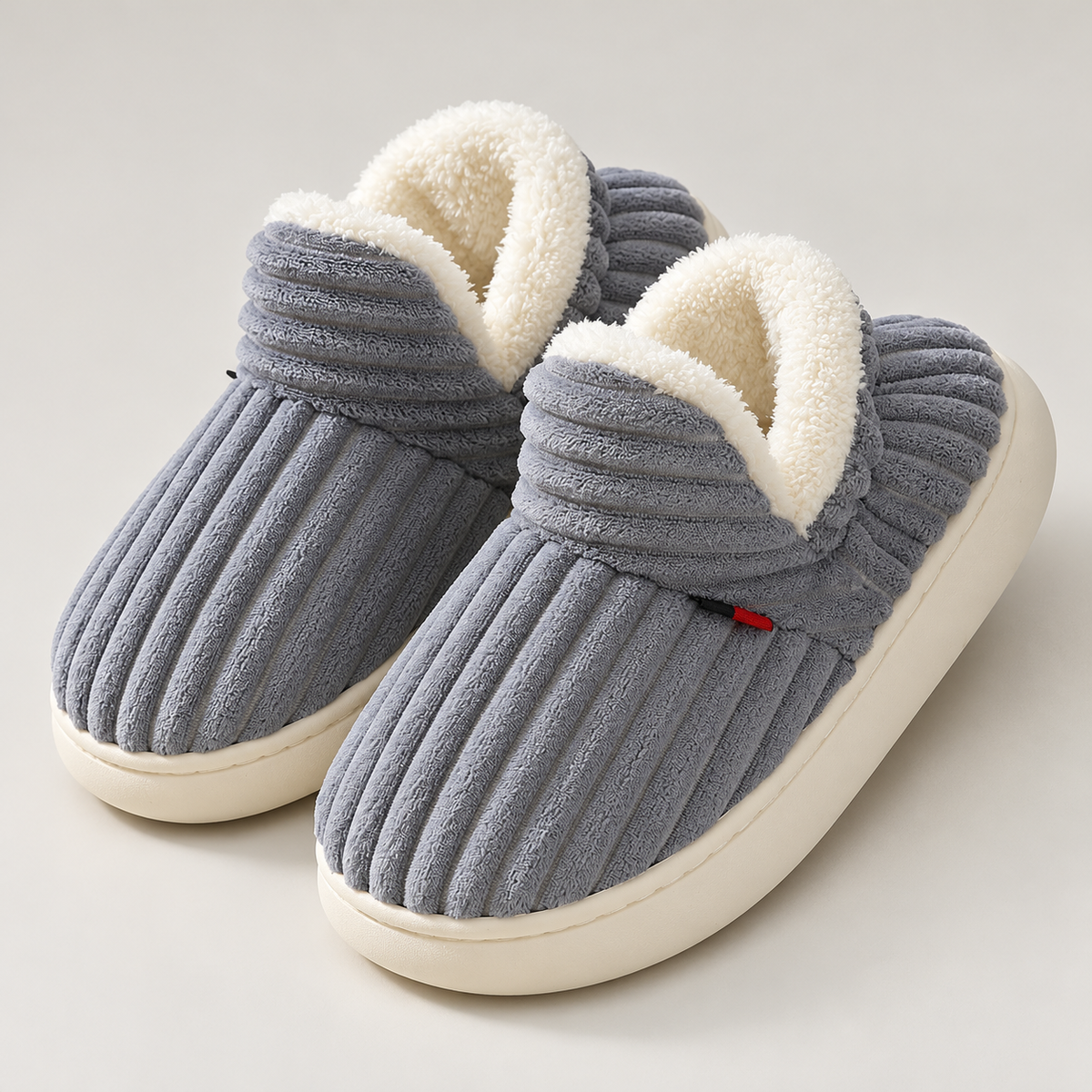 Bloodnew – Chaussons peluche rayés unisexes – Doux et chauds – Gris – hero