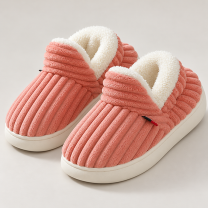 Bloodnew – Chaussons peluche rayés unisexes – Doux et chauds – Rose – detail