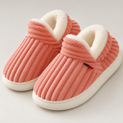 Bloodnew – Chaussons peluche rayés unisexes – Doux et chauds – Rose – hero