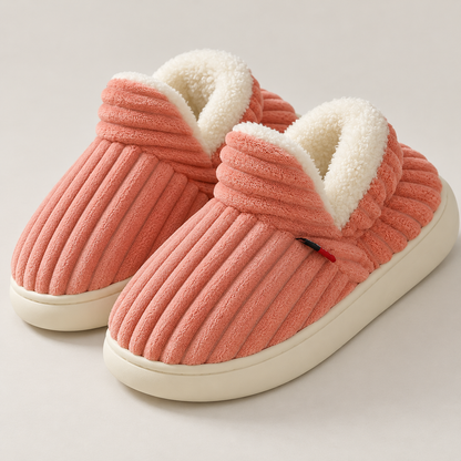 Bloodnew – Chaussons peluche rayés unisexes – Doux et chauds – Rose nude – detail