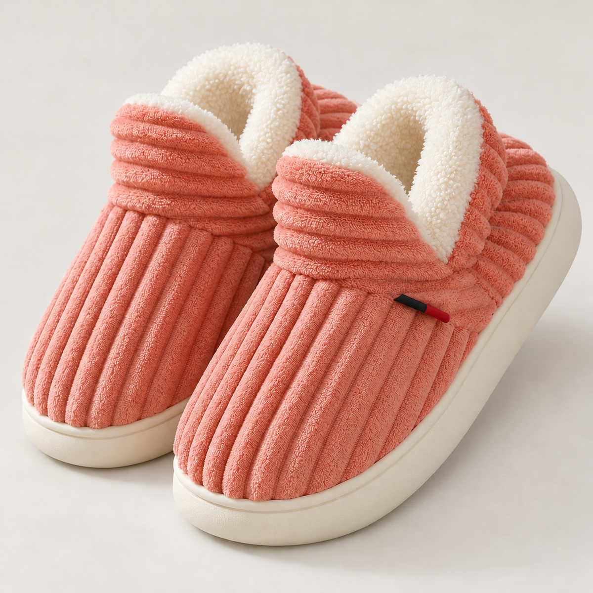 Bloodnew – Chaussons peluche rayés unisexes – Doux et chauds – Rose nude – hero