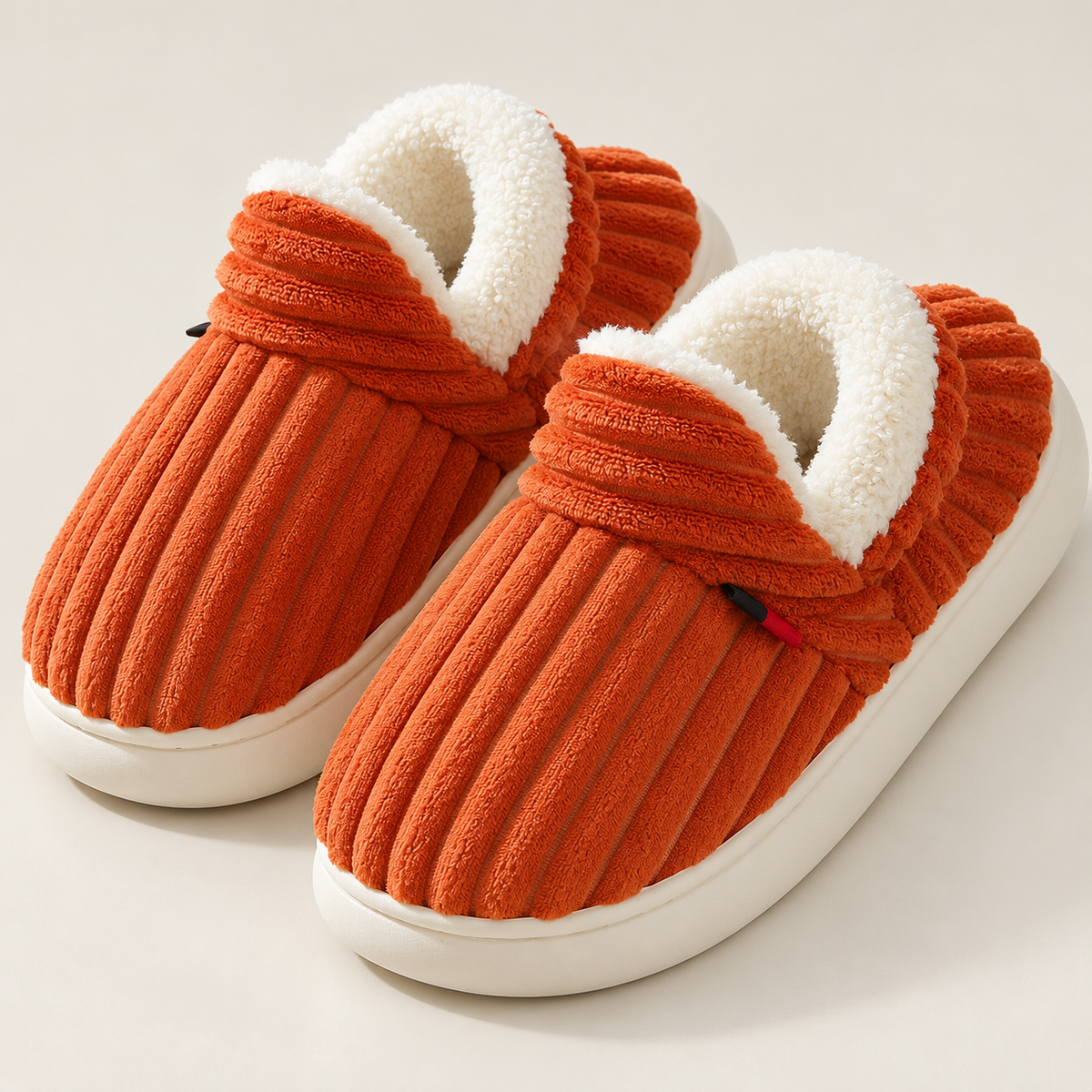 Bloodnew – Chaussons peluche rayés unisexes – Doux et chauds – Rouge orangé – hero