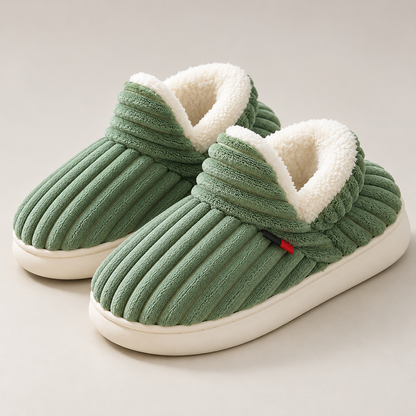 Bloodnew – Chaussons peluche rayés unisexes – Doux et chauds – Vert clair – detail