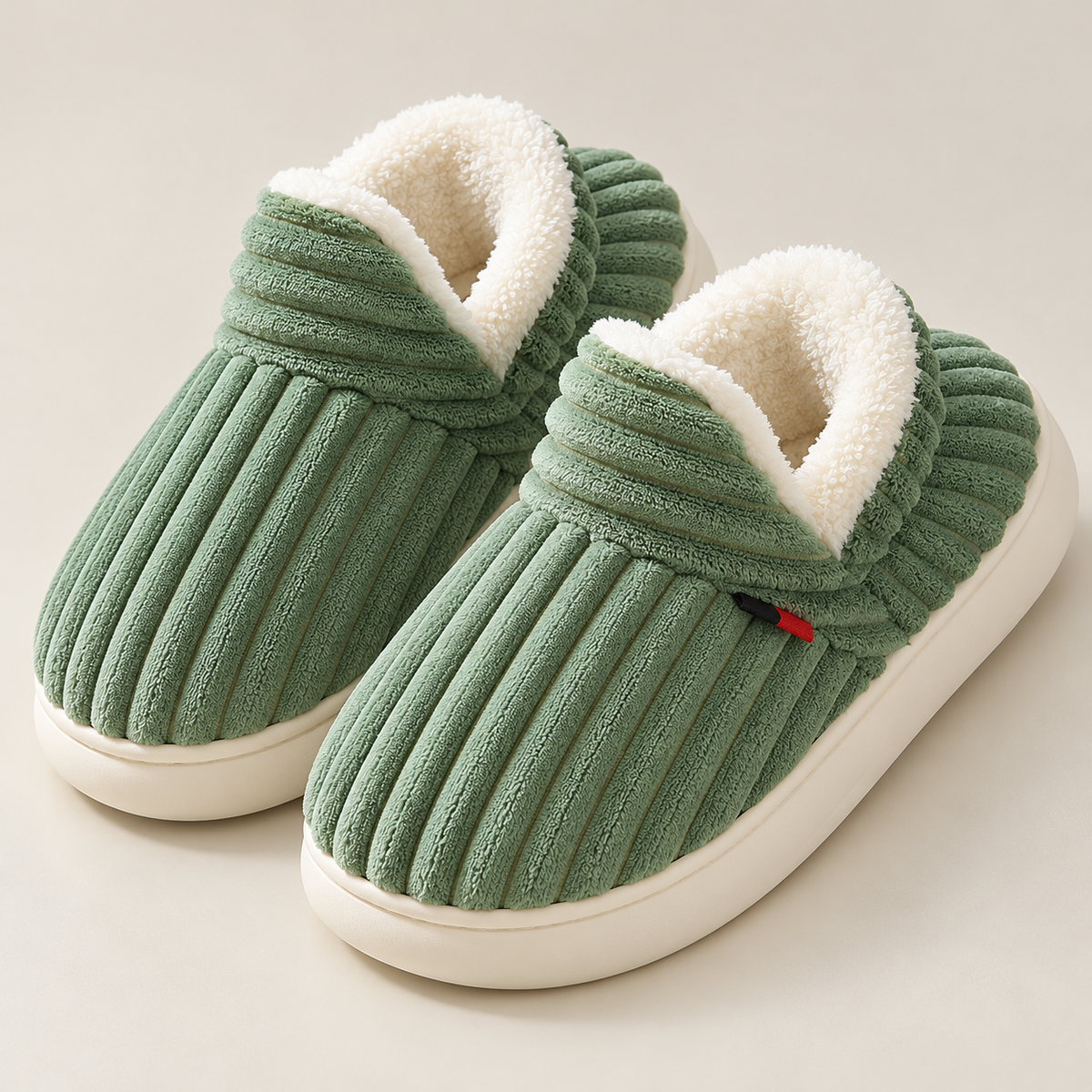 Bloodnew – Chaussons peluche rayés unisexes – Doux et chauds – Vert clair – hero