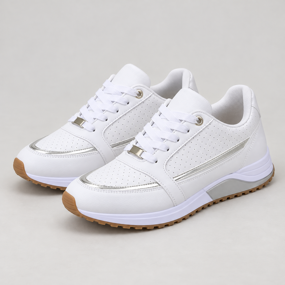 Bloodnew – Baskets plates à lacets légères – Confort pour la marche – Blanc – detail