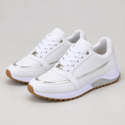 Bloodnew – Baskets plates à lacets légères – Confort pour la marche – Blanc – detail