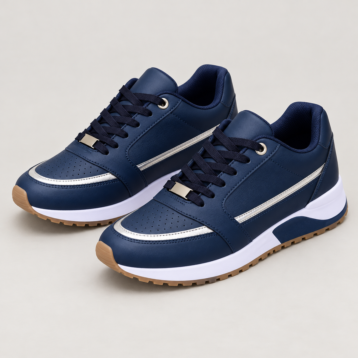 Bloodnew – Baskets plates à lacets légères – Confort pour la marche – Bleu foncé – hero