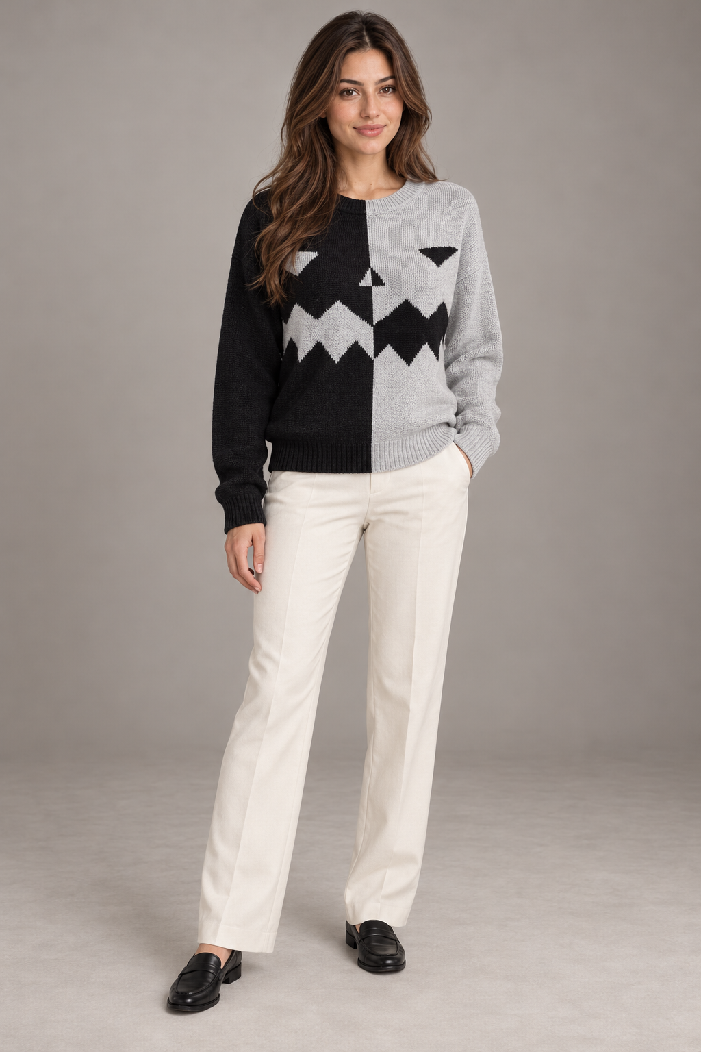 Bloodnew – Pull Halloween bicolore – Gris – full