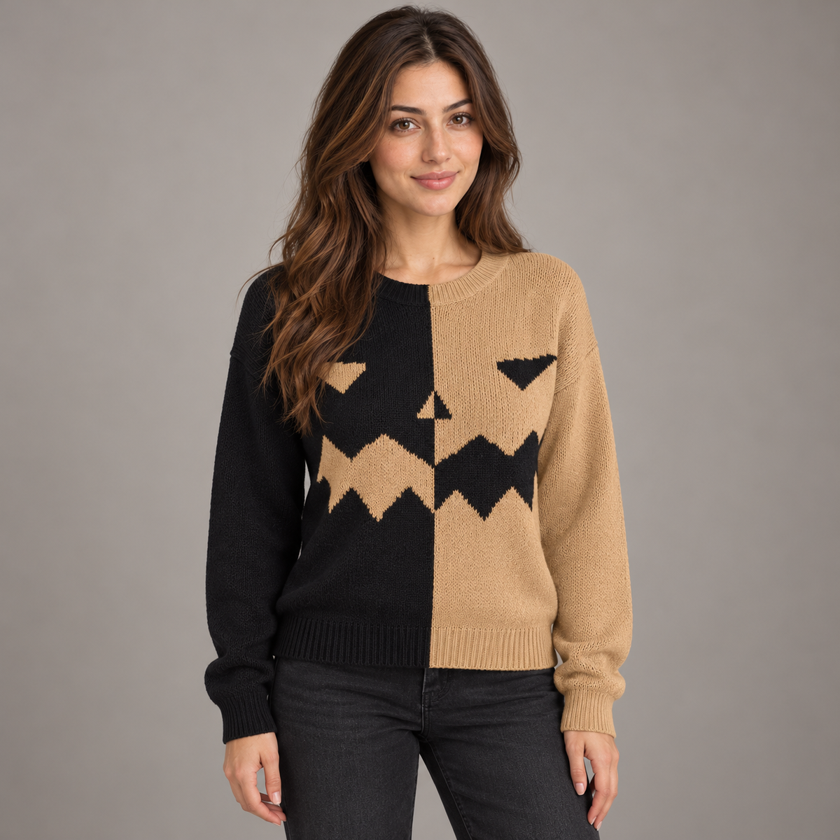 Bloodnew – Pull Halloween bicolore – Kaki – close