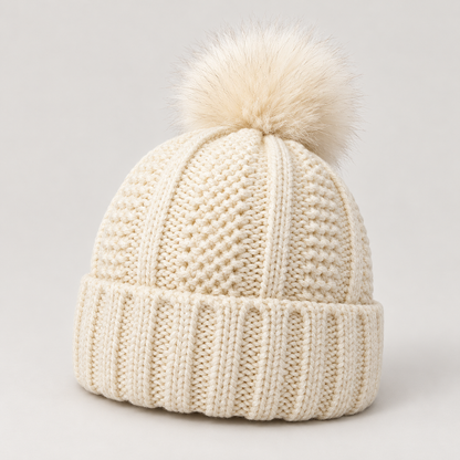 Bloodnew – Bonnet en maille à pompon – Beige – hero