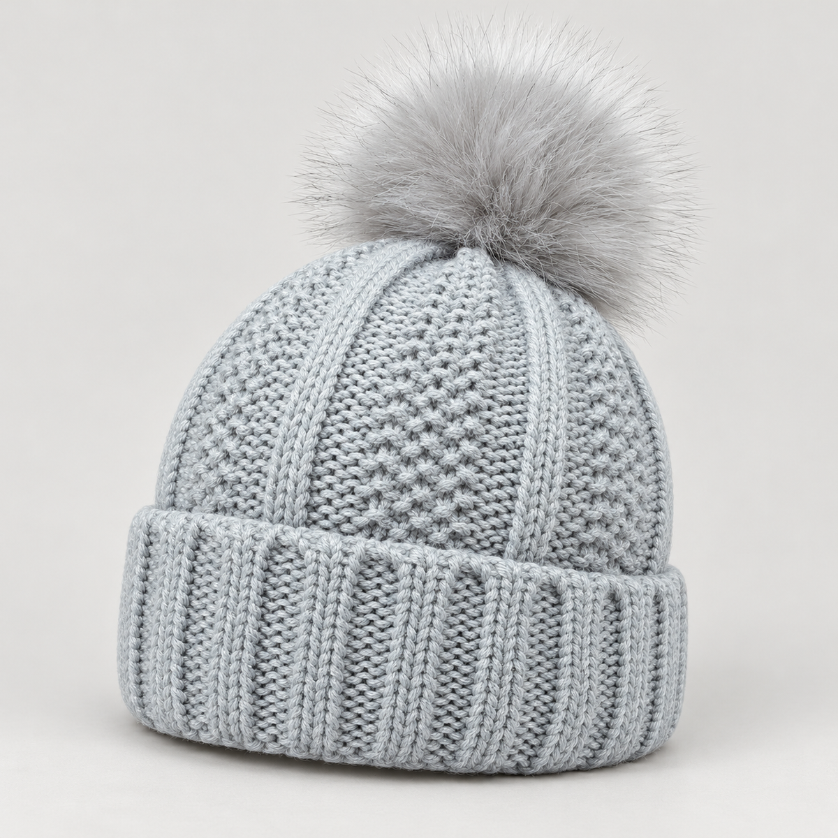 Bloodnew – Bonnet en maille à pompon – Gris clair – hero