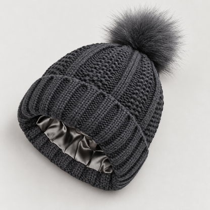 Bloodnew – Bonnet en maille à pompon – Gris foncé – detail